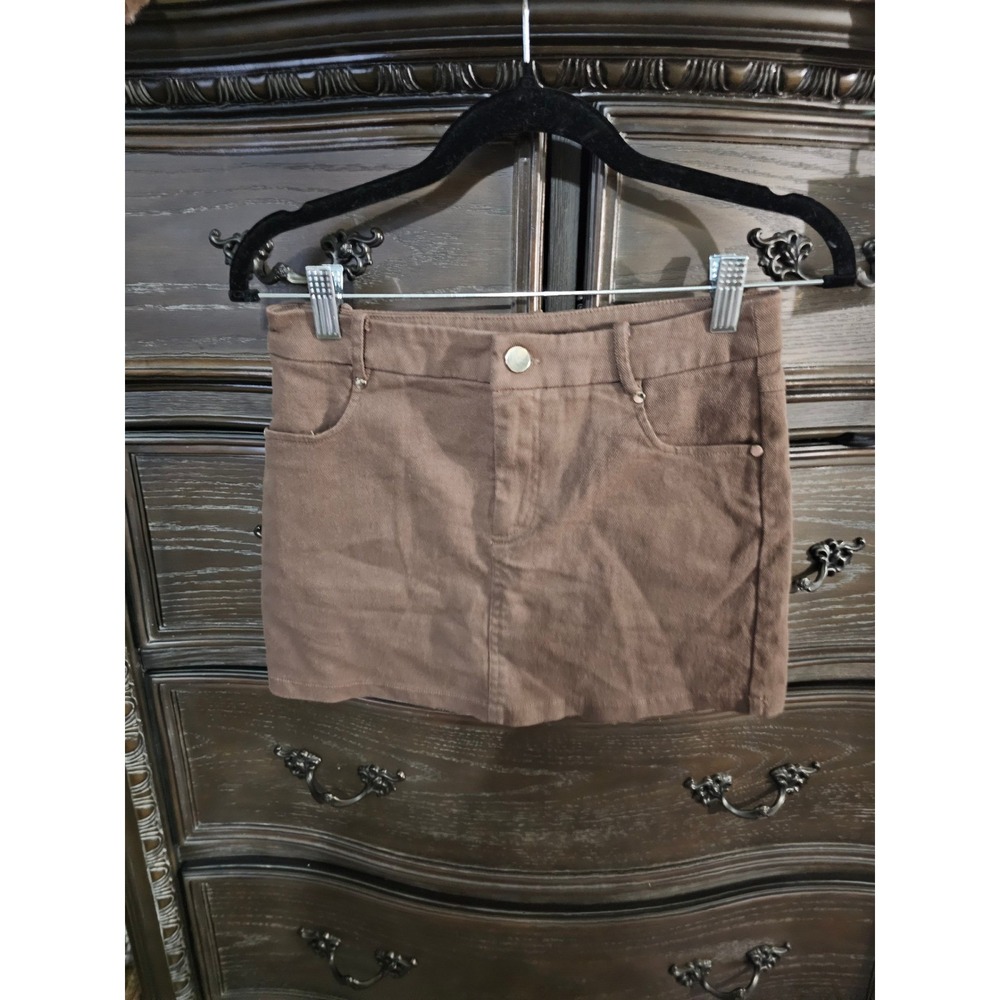 Zenana Brown Denim Mini Skirt Small QS-7394A5 Cotton Blend Five Pocket Classic